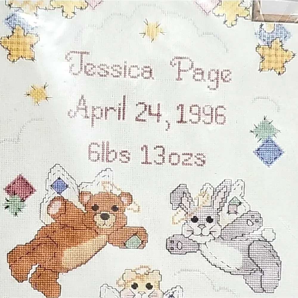 Janlynn Patchwork Angels Birth Announcement Counted Cross Stitch Kit #06-35 NWT